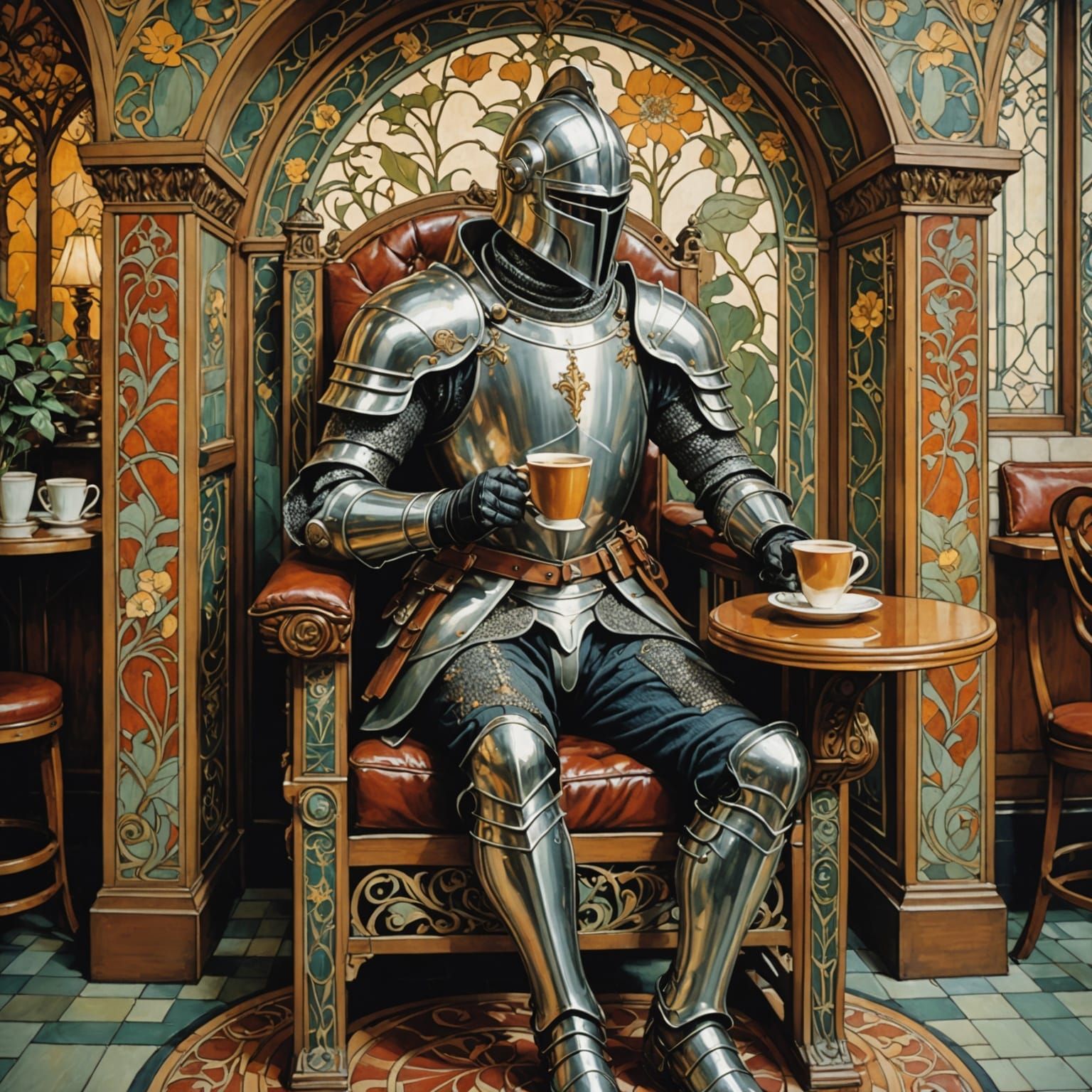Chivalrous Coffee Connoisseur in Art Nouveau Splendor