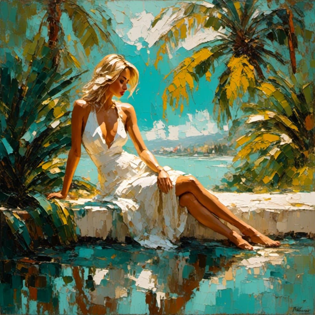 Dreamy Poolside: Woman Lounging in Sunlight