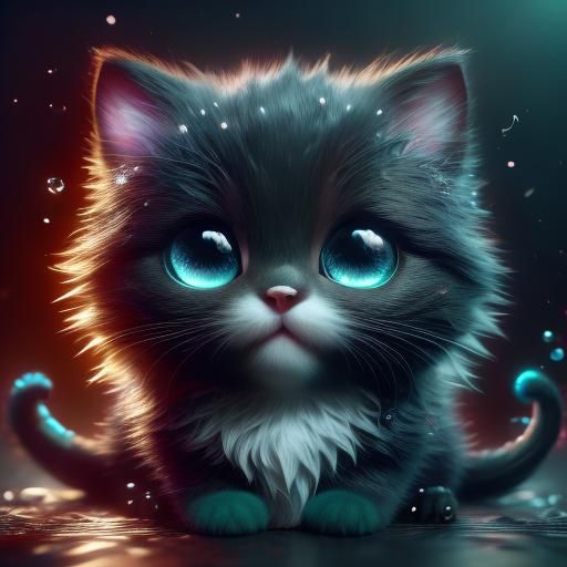 Adorable Glossy Cat in Detailed Digital Painting