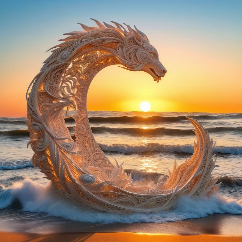 Intricate 3D Sand Sculpture at Sunset