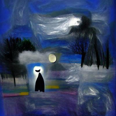 Surreal Cloaked Figure in Moonlight Nightfall