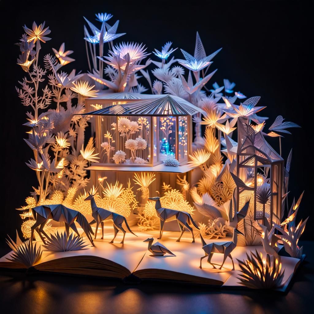 Luminous Origami Diorama with Volumetric Lighting