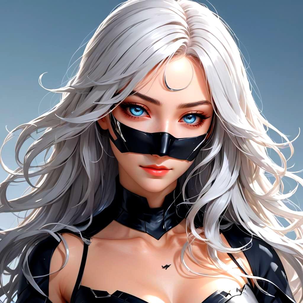 Anime Style Superheroine with Flowing White Hair