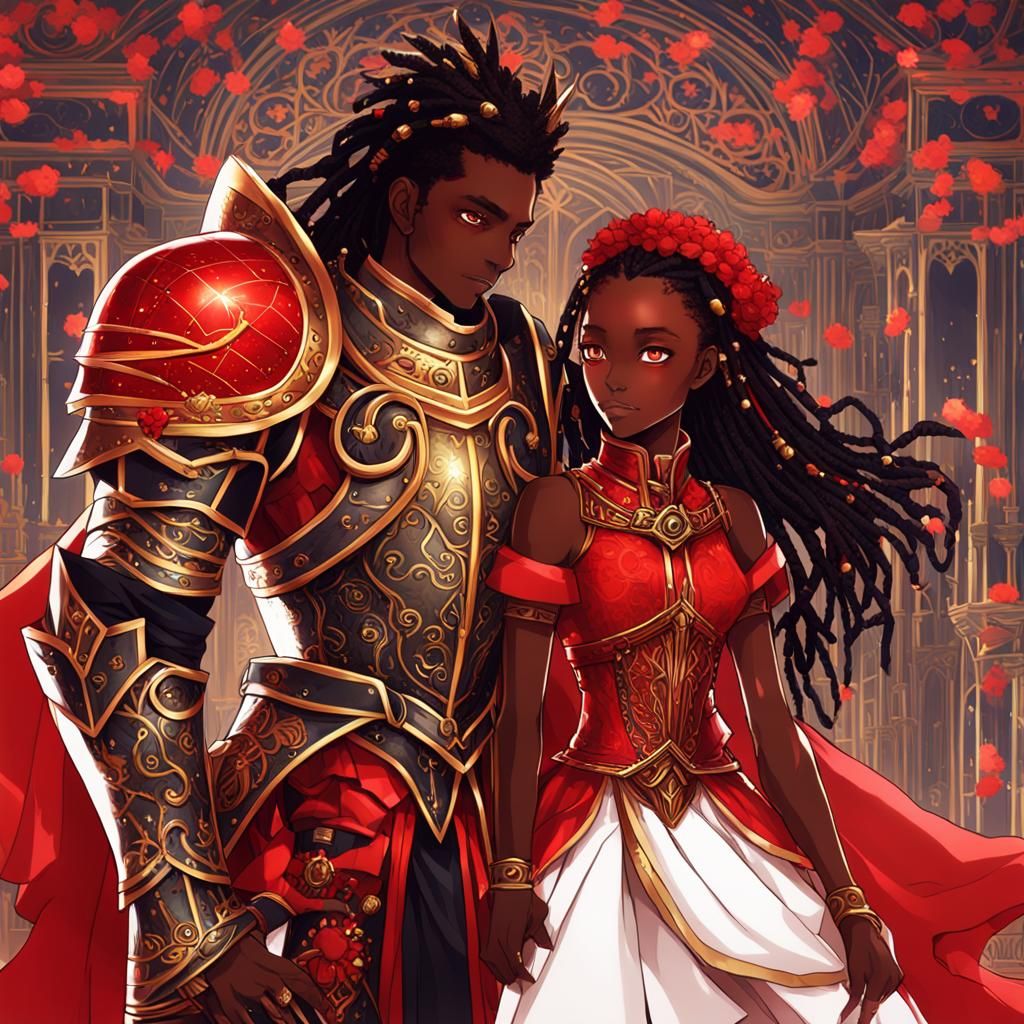 Anime Knight and Girl Embrace: Fantasy Concept Art