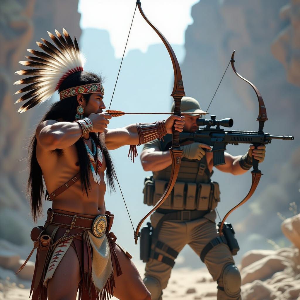 Native American Archer & Modern Mercenary Ready for Action