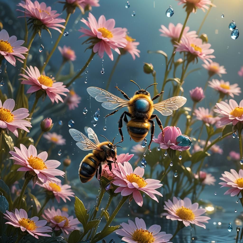 Guardian Bee on Flower, Digital Matte Painting