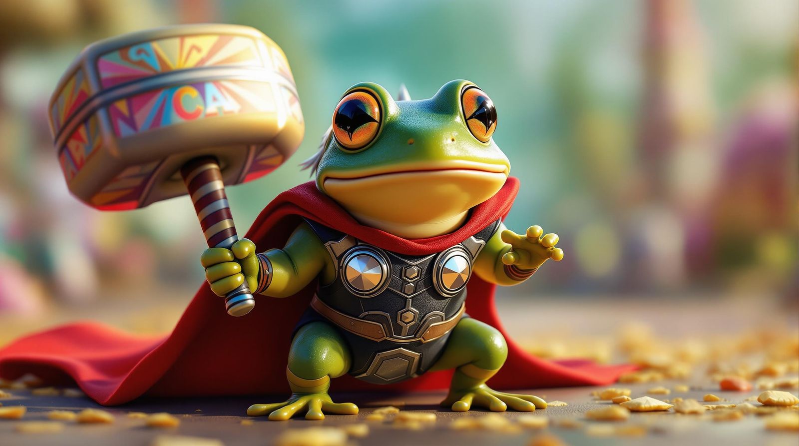 Adorable Baby Frog Thor Impersonator in Colorful Carnival Fu...