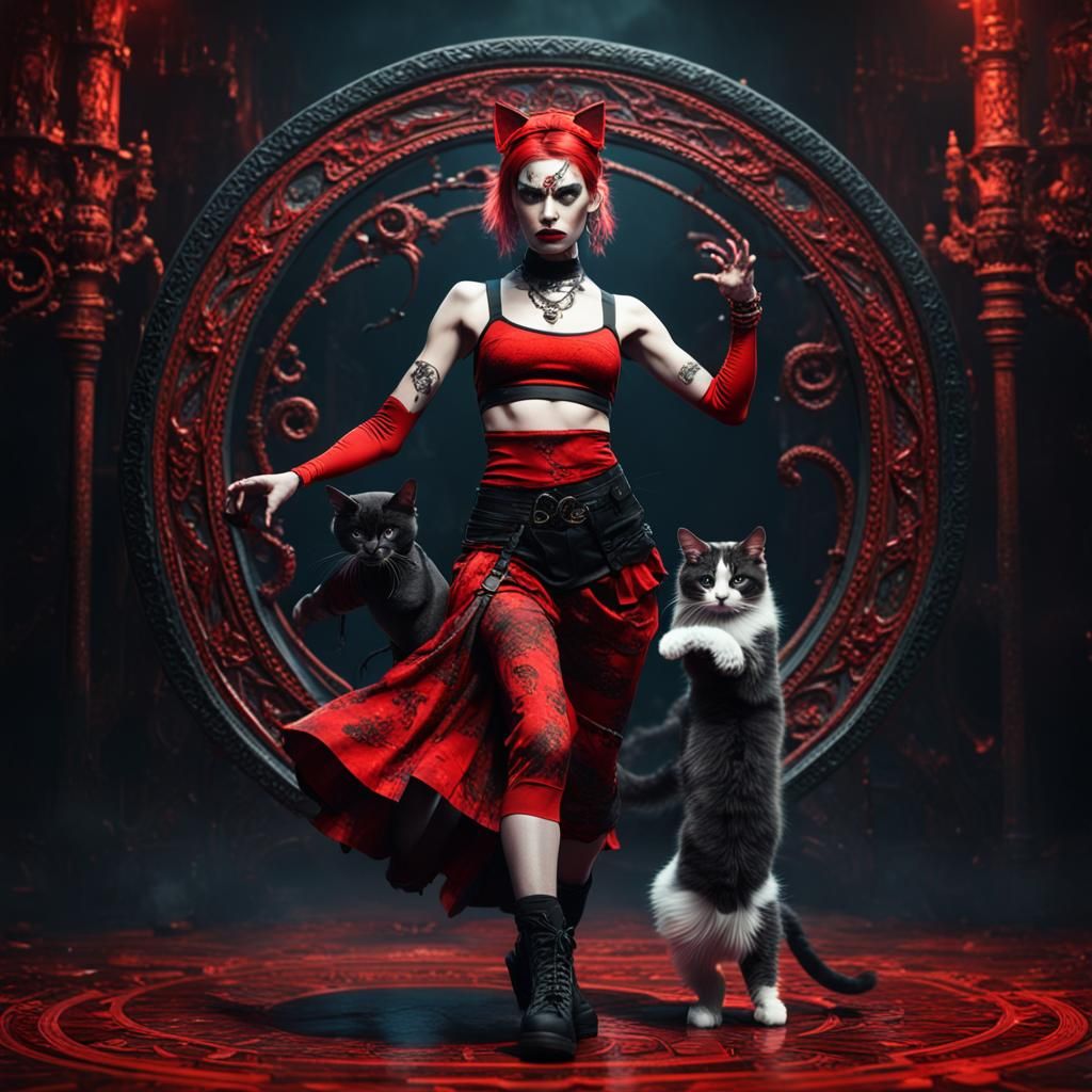 Grunge Dancer with Cat: Detailed Matte Painting