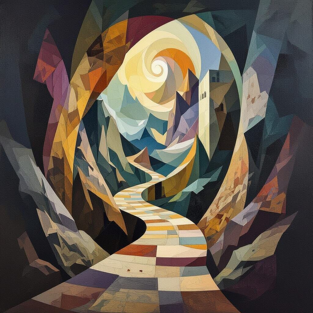 Abstract Cubist Mountain Valley Passage