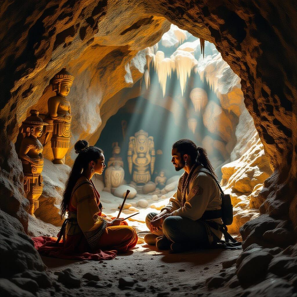 Underground Chamber with Gold Veins in Surreal Style