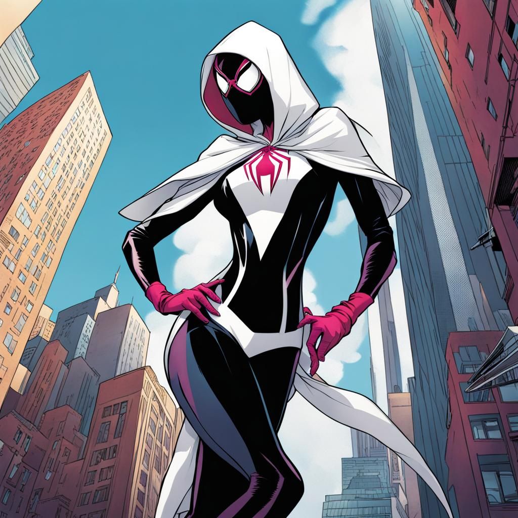 Spider-Gwen as a Giantess in the City