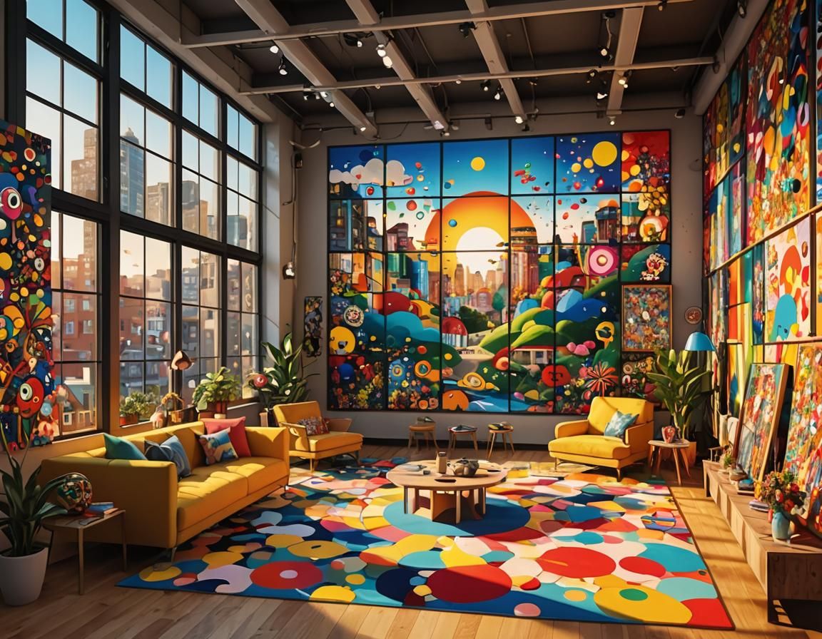 Vibrant Art Gallery Showcasing Diverse Digital Art