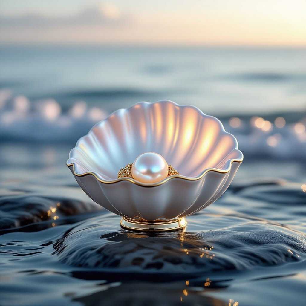 Seashell Clam Perfume Bottle with Pearl Accents