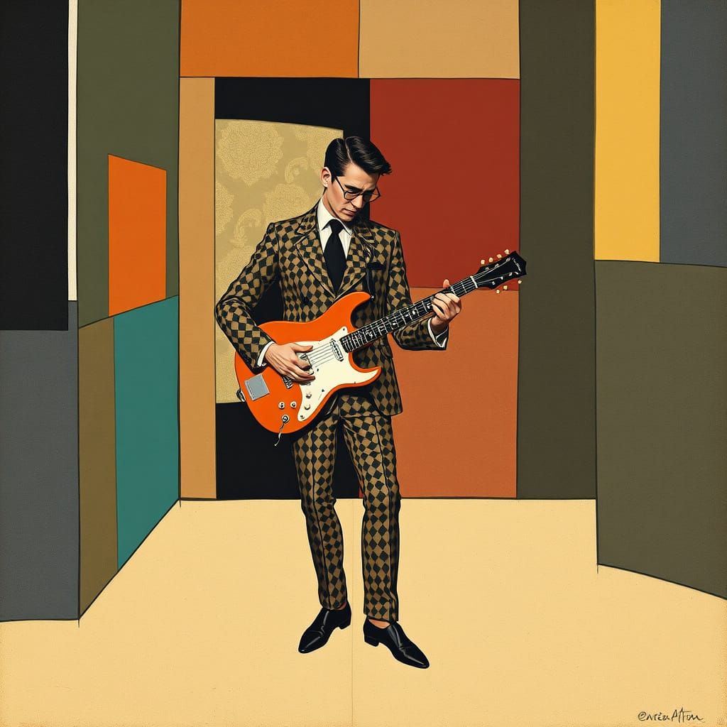 Cubist Guitarist Inspired by Braque and Gris