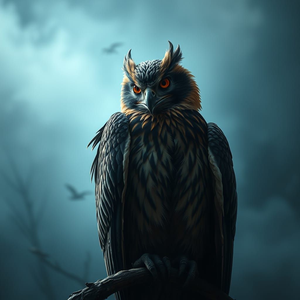 Hyperrealistic Talon Perched in Misty Atmosphere