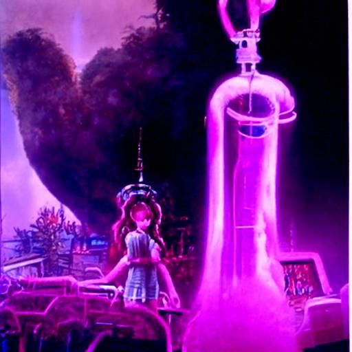 Pink-Haired Girl Before Injector, Ethereal Fantasy Style