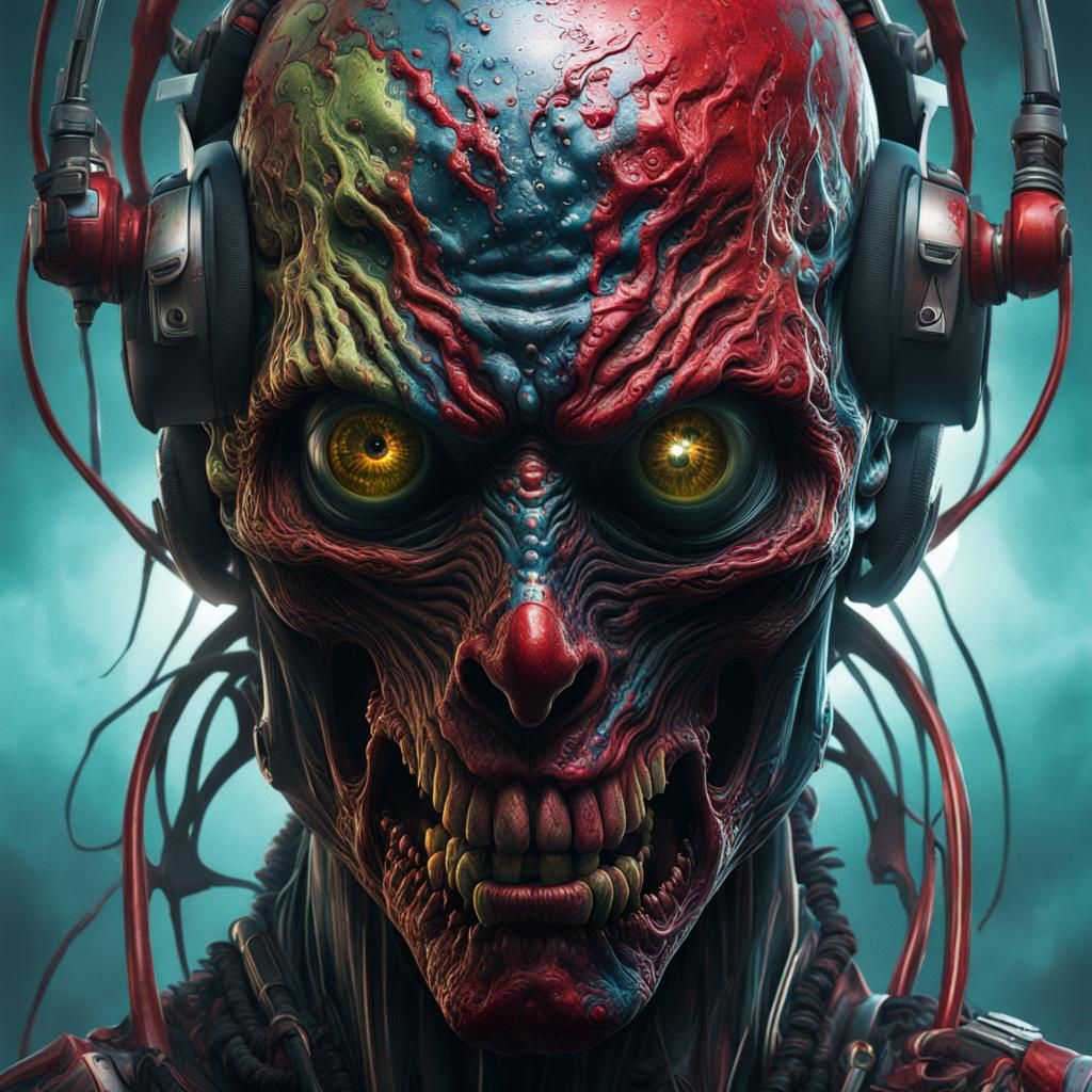 Hyperrealistic Zombie Face Art in Maximalist Style
