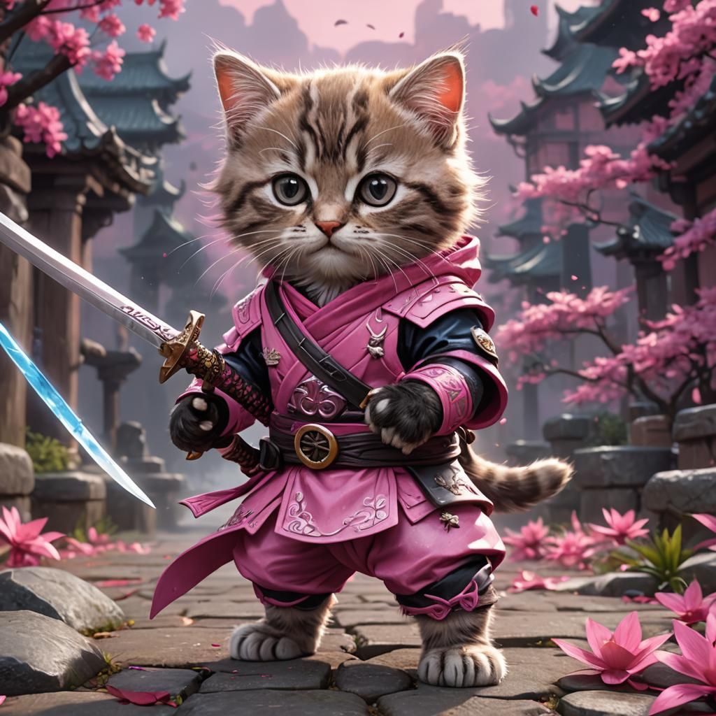Kitten Ninja with Sword: Fantasy Concept Art