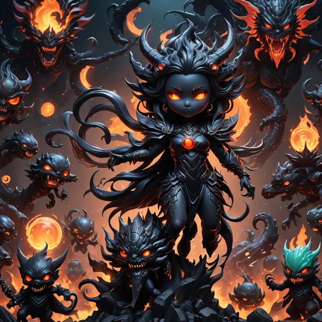 Demonic Chibi Goddess in Detailed Matte Painting