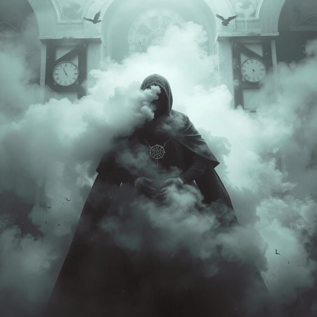 Mysterious Figure in Noir Steampunk Dreamscape