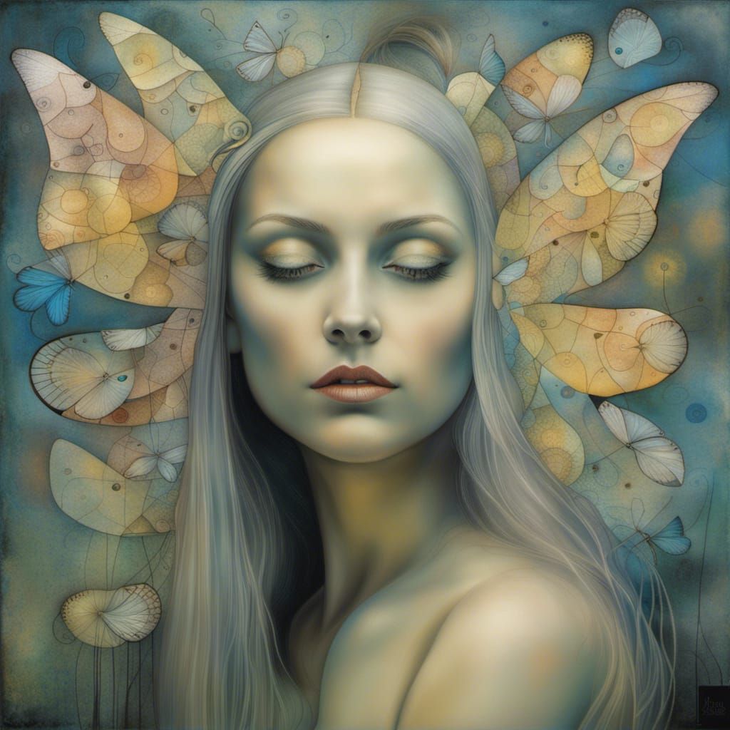 Dandelion Dreamscape: Woman with Butterfly Wings