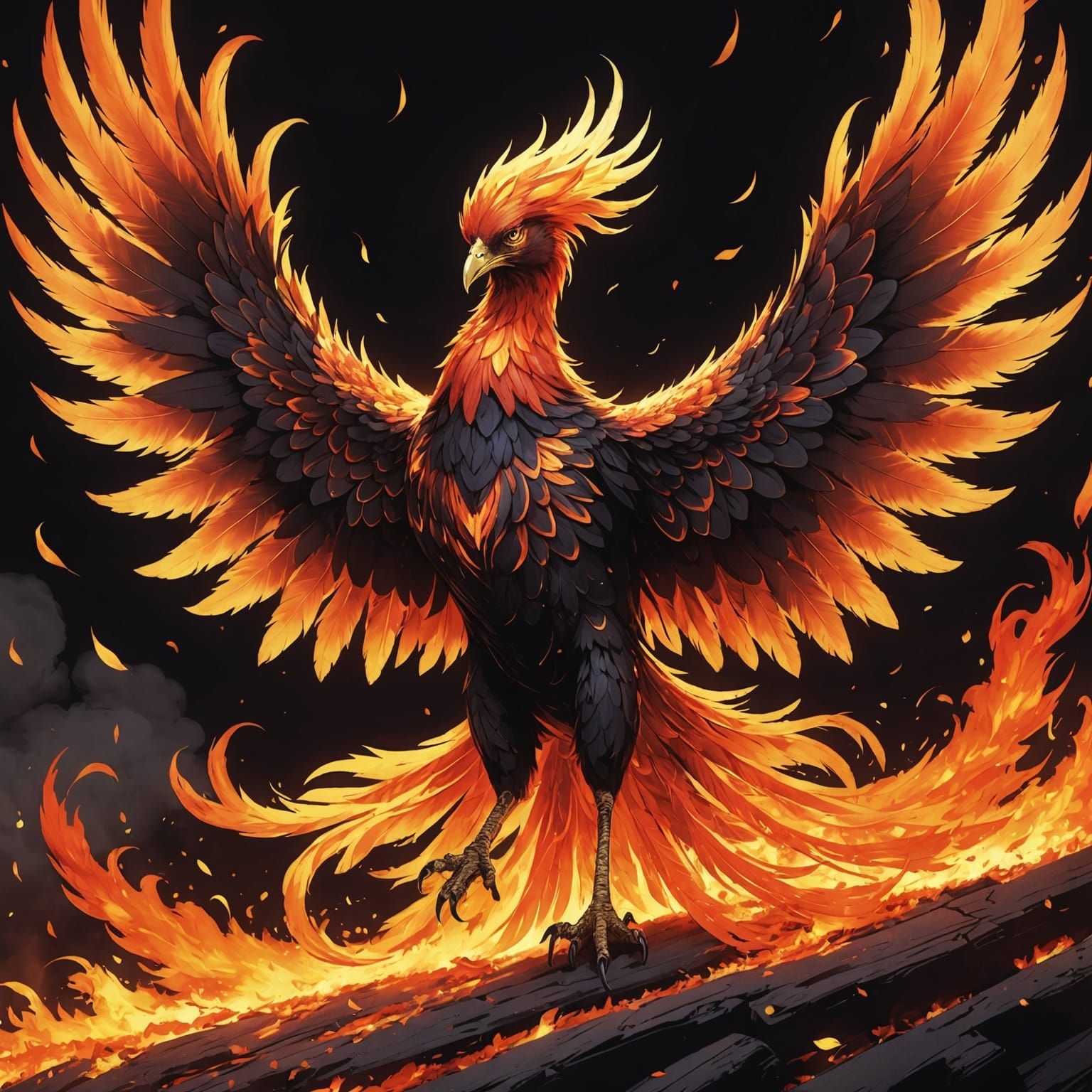 Fiery Phoenix Rising: Anime-Inspired Manga Art