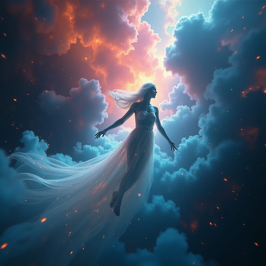 Ethereal Being Swimming Through Shimmering Nebula
