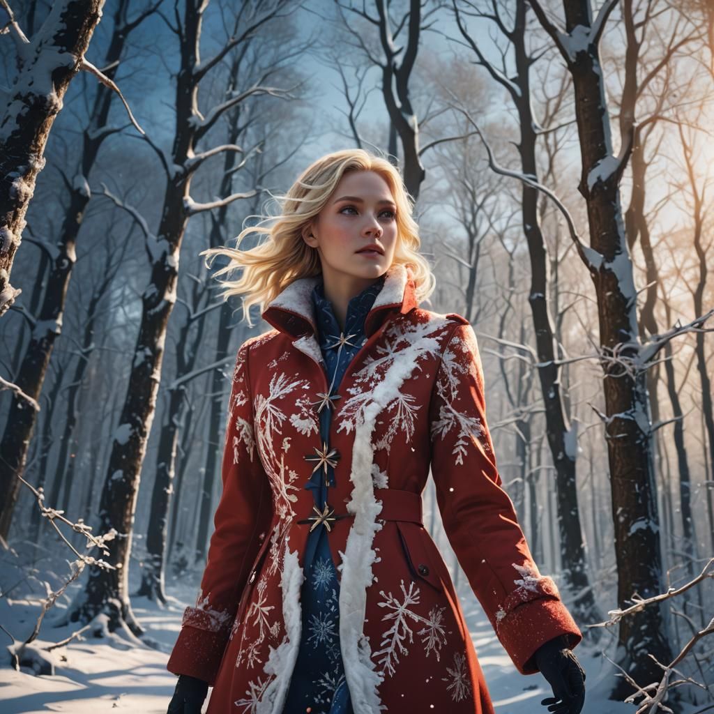 Blonde Girl in Snowy Forest: Fantasy Concept Art