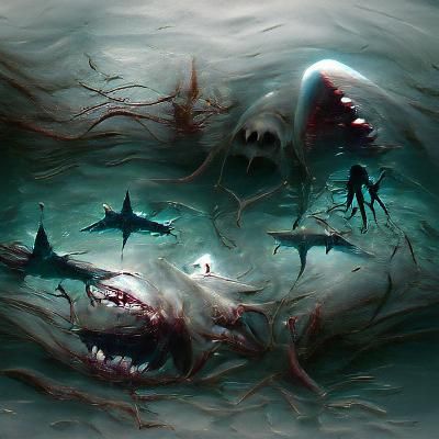 Sinister Sharks at Ocean Bottom