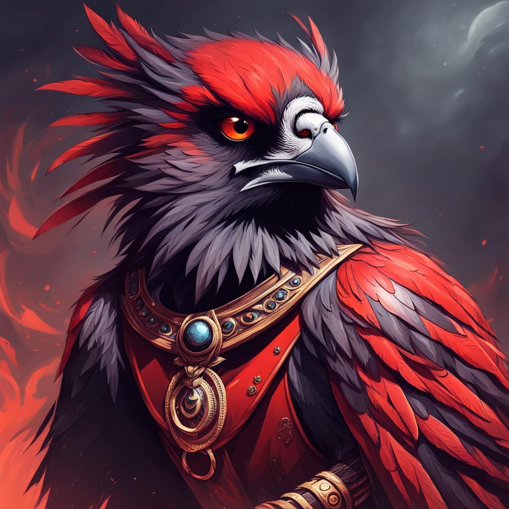 Anthropomorphic Raven Demon with Metallic Ring