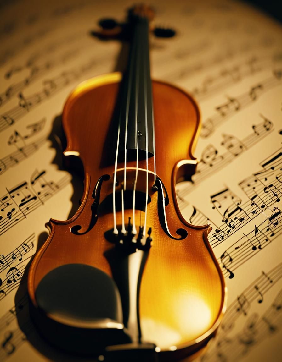 Violin in Space with Orbiting Music Notes