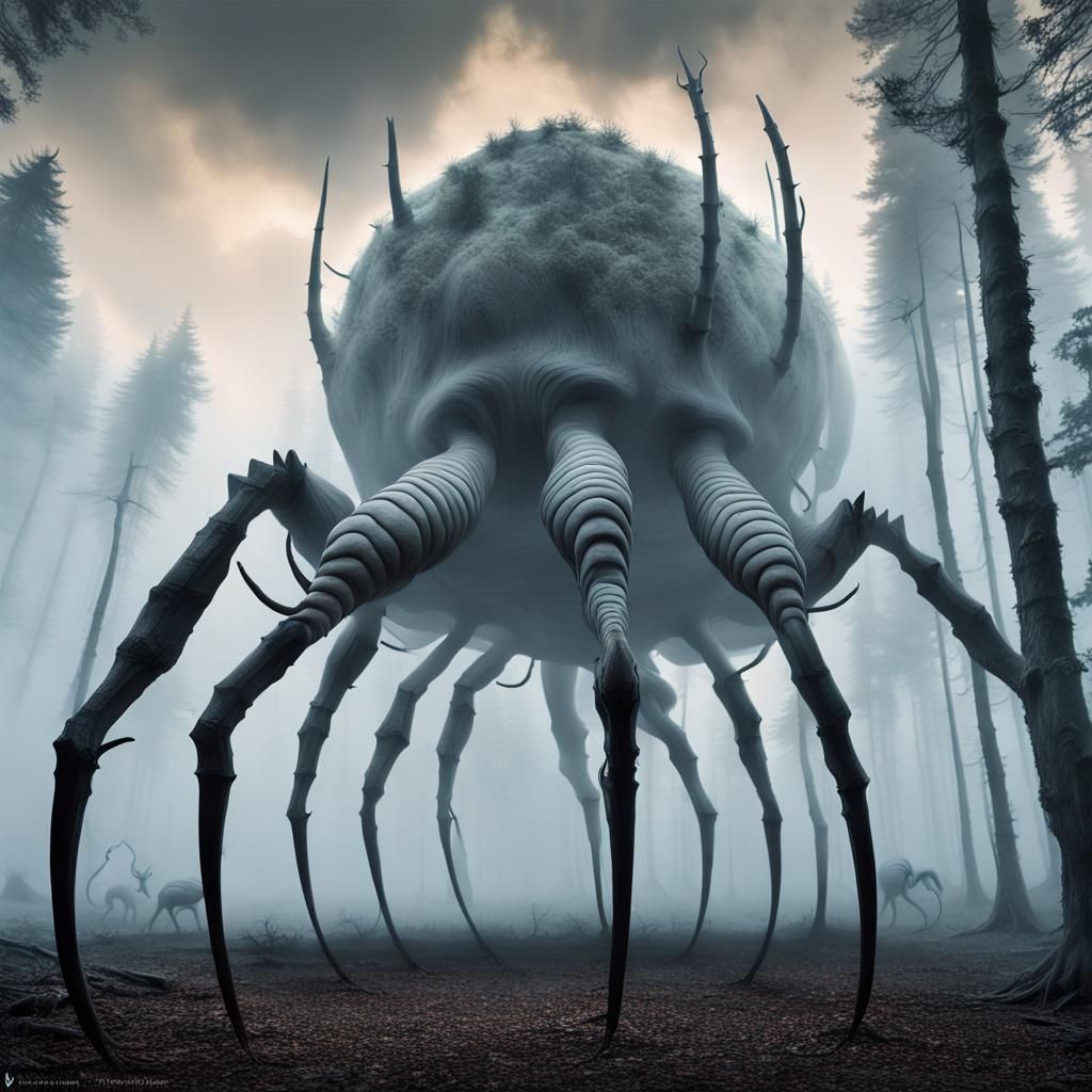 Eerie Arthropod Towers in Foggy Alien Forest
