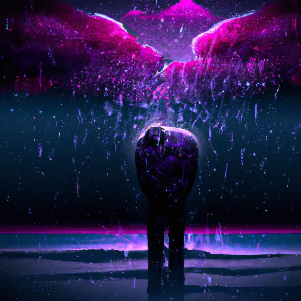 Depressed Man Embraced by Shadow: Biopunk Dystopia