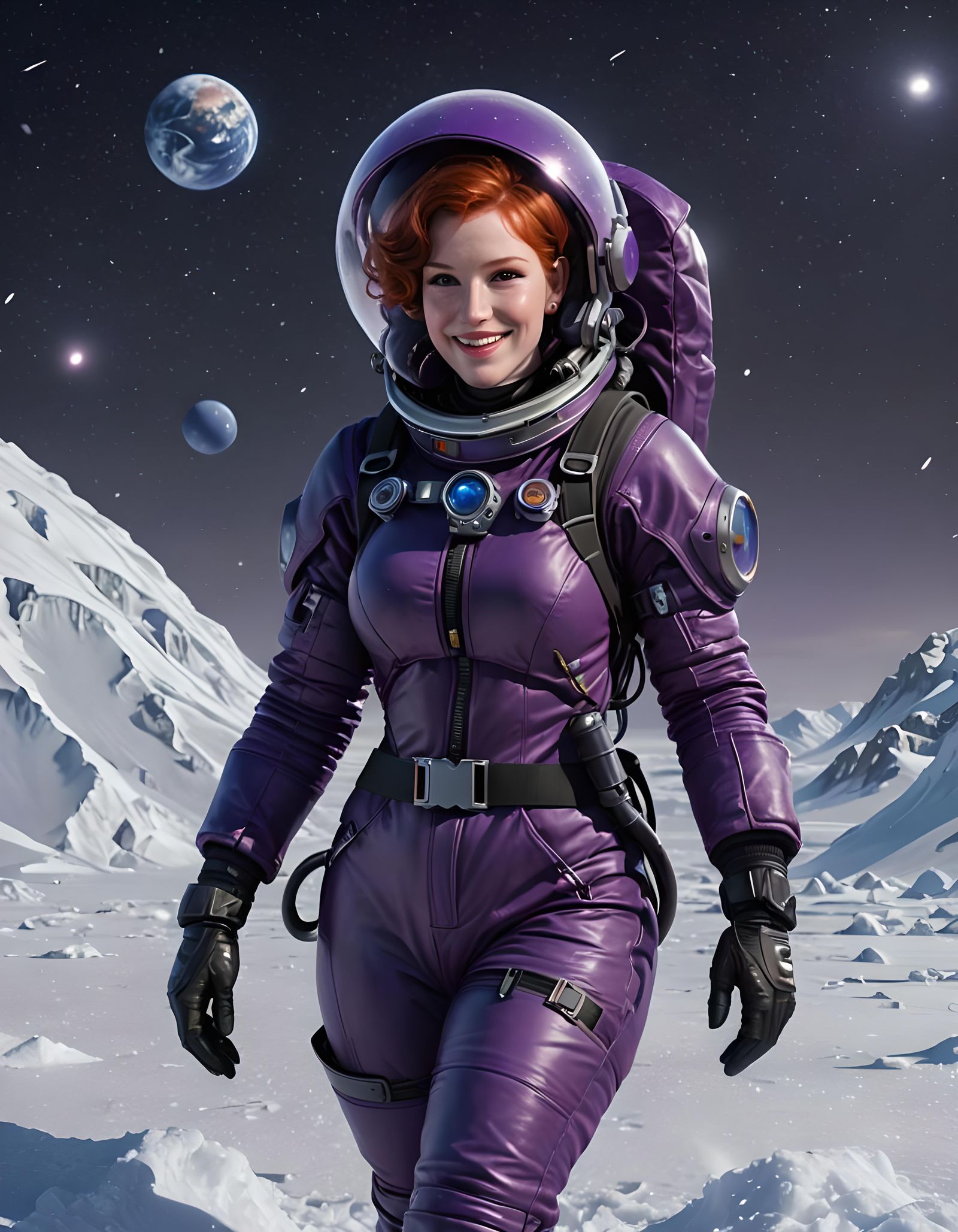 Redhead Goth Astronaut on Ice Planet in 8K