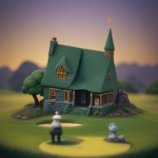 Whimsical Claymation Golf Scene with Earthy Details