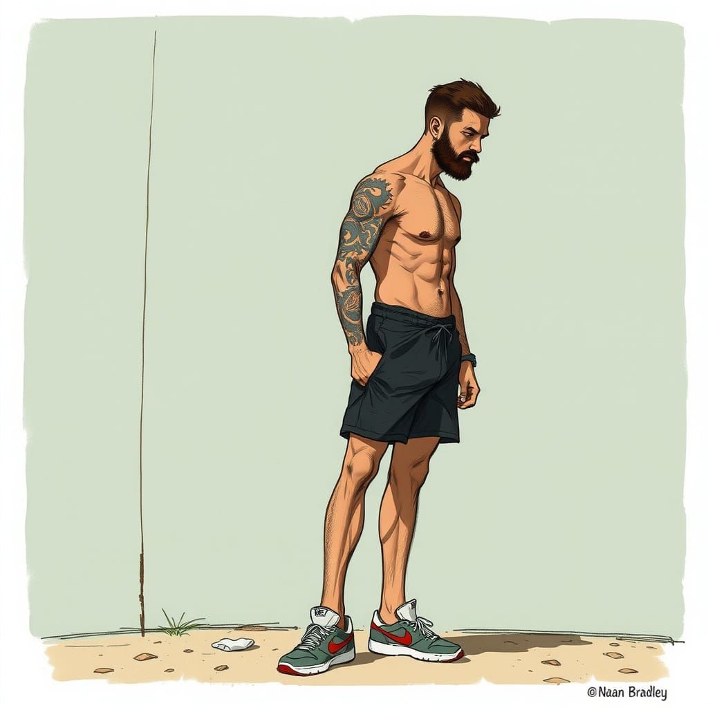 Muscular Tattooed Athlete in Realistic Style