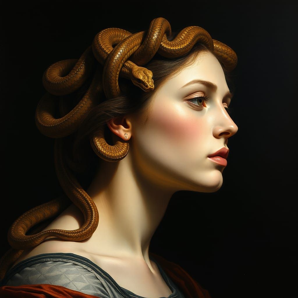 Medusa in Renaissance Style Oil Painting