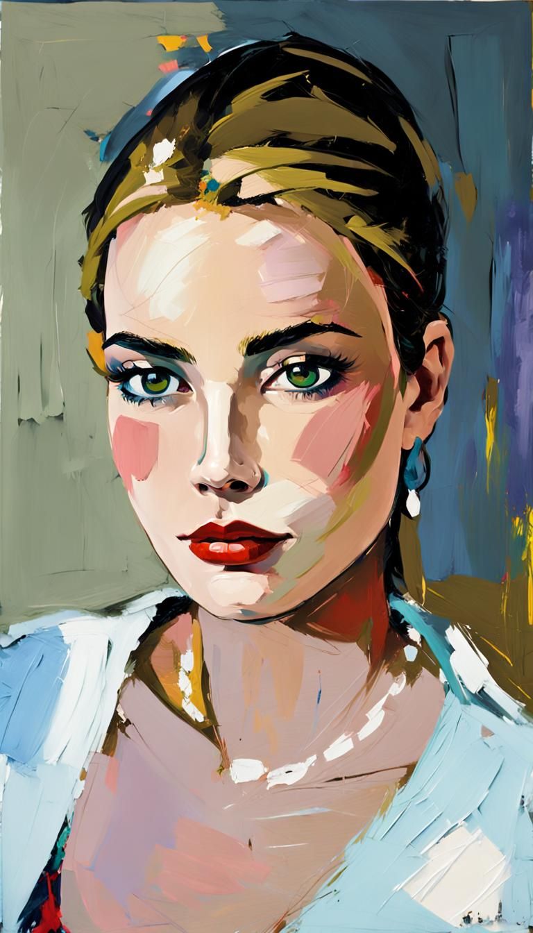 Pop-Expressionist Portrait with Impasto Textures