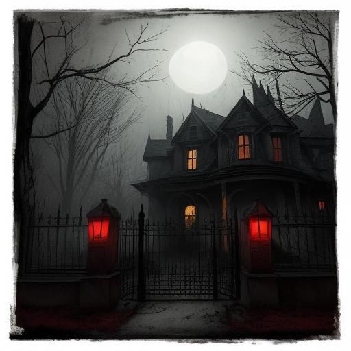 Creepy Haunted Mansion Poster Art in Dark Surrealism