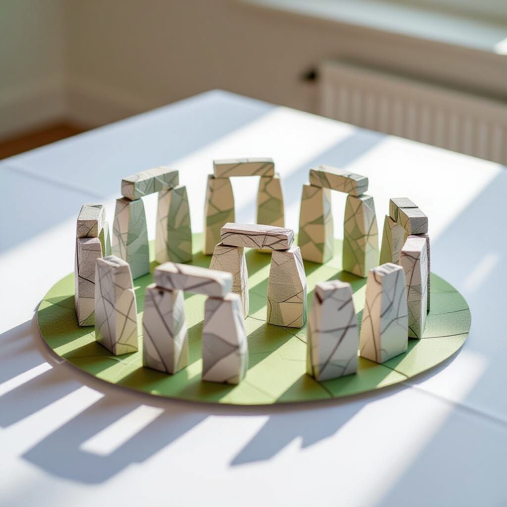 Stonehenge Origami Paper Diorama with Dramatic Lighting