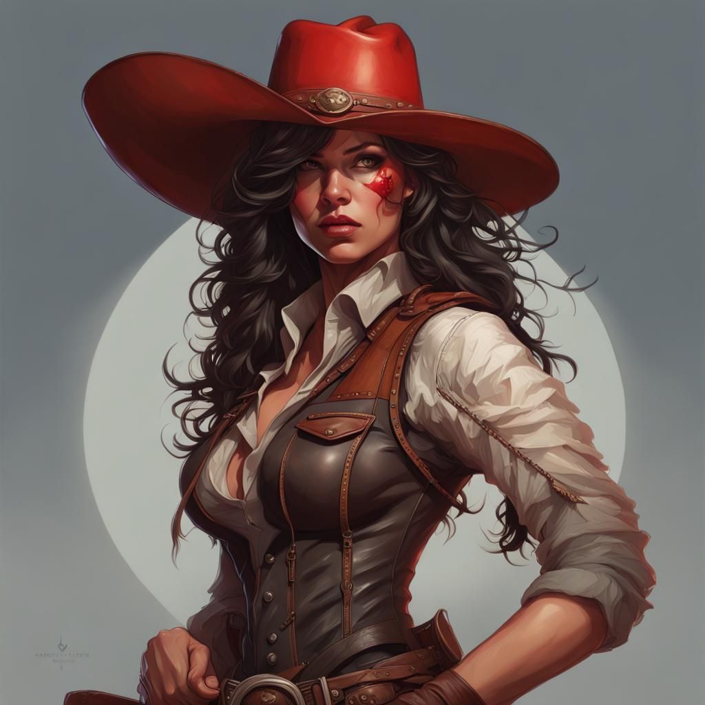 Strong Cowgirl Bounty Hunter in Hyperdetailed Portrait
