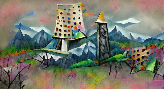 Tower in Woods: Abstract Matte Painting