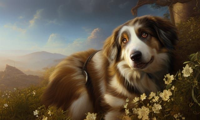 Majestic Australian Shepherd in Hyperdetailed Digital Art
