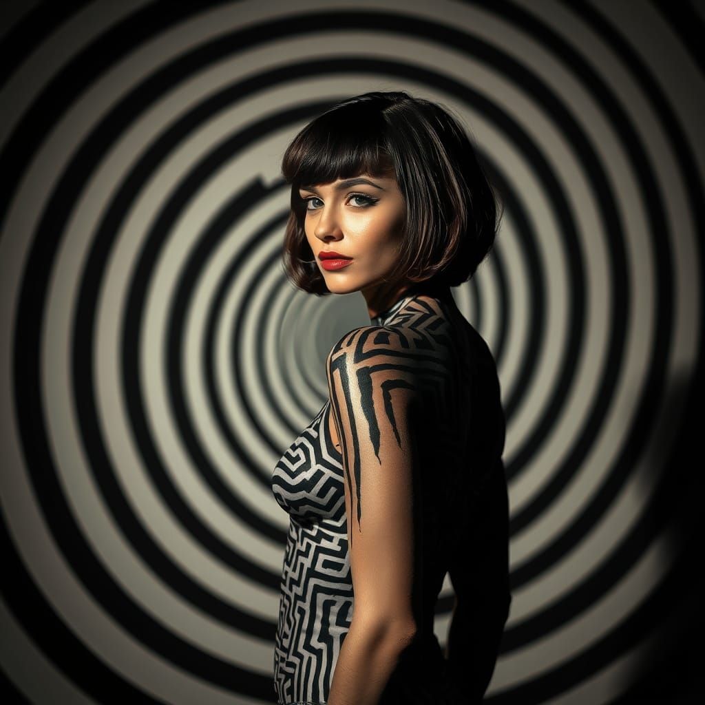 Woman in Geometric Optical Illusion