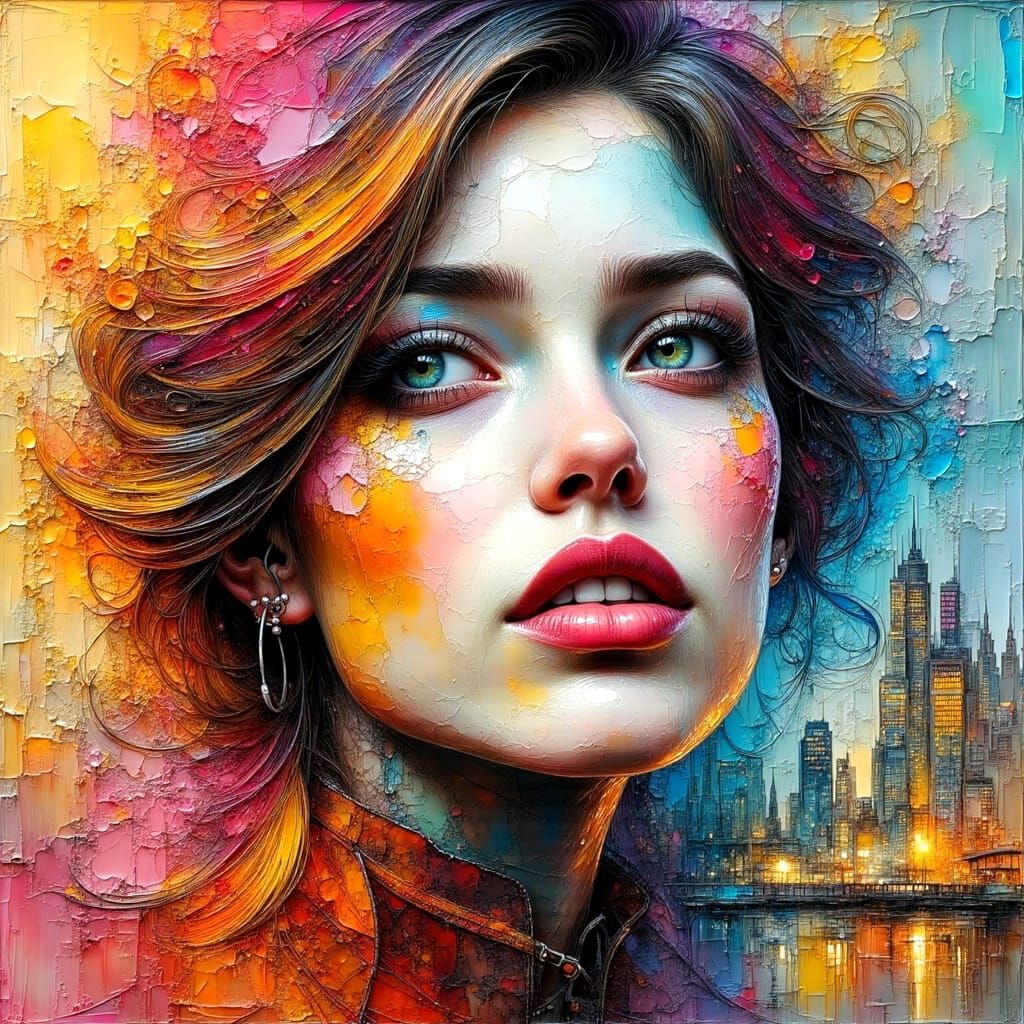 Vibrant Cityscape in Impasto Watercolor Style