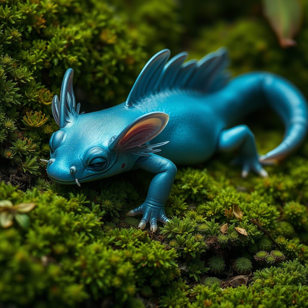 Luminous Axolotl Amidst Emerald Moss