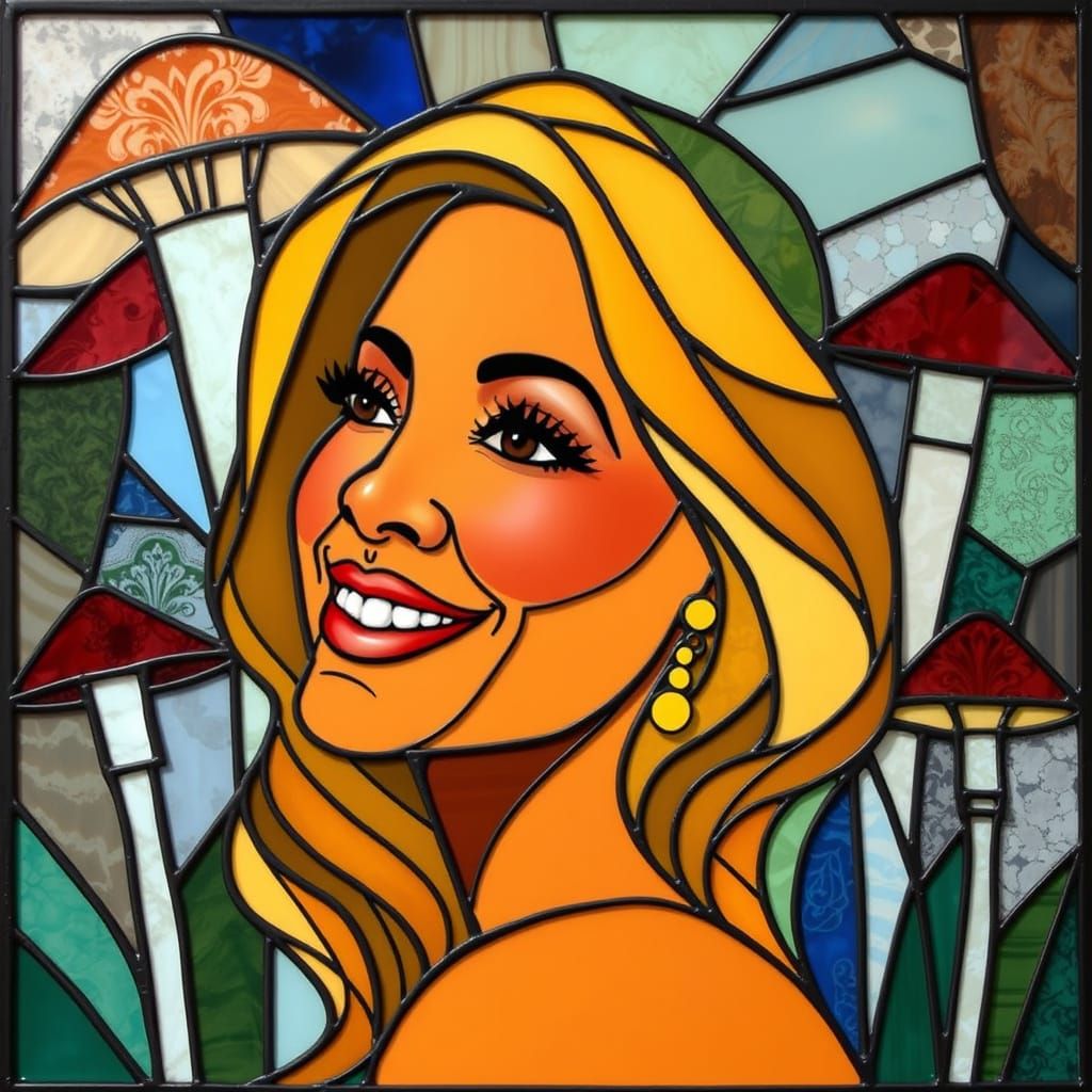 Mariah Carey Stained Glass Art in Cubist Style