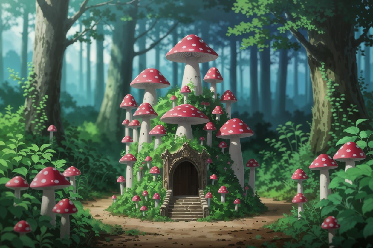 Miniature Mushroom Castle in Enchanted Forest