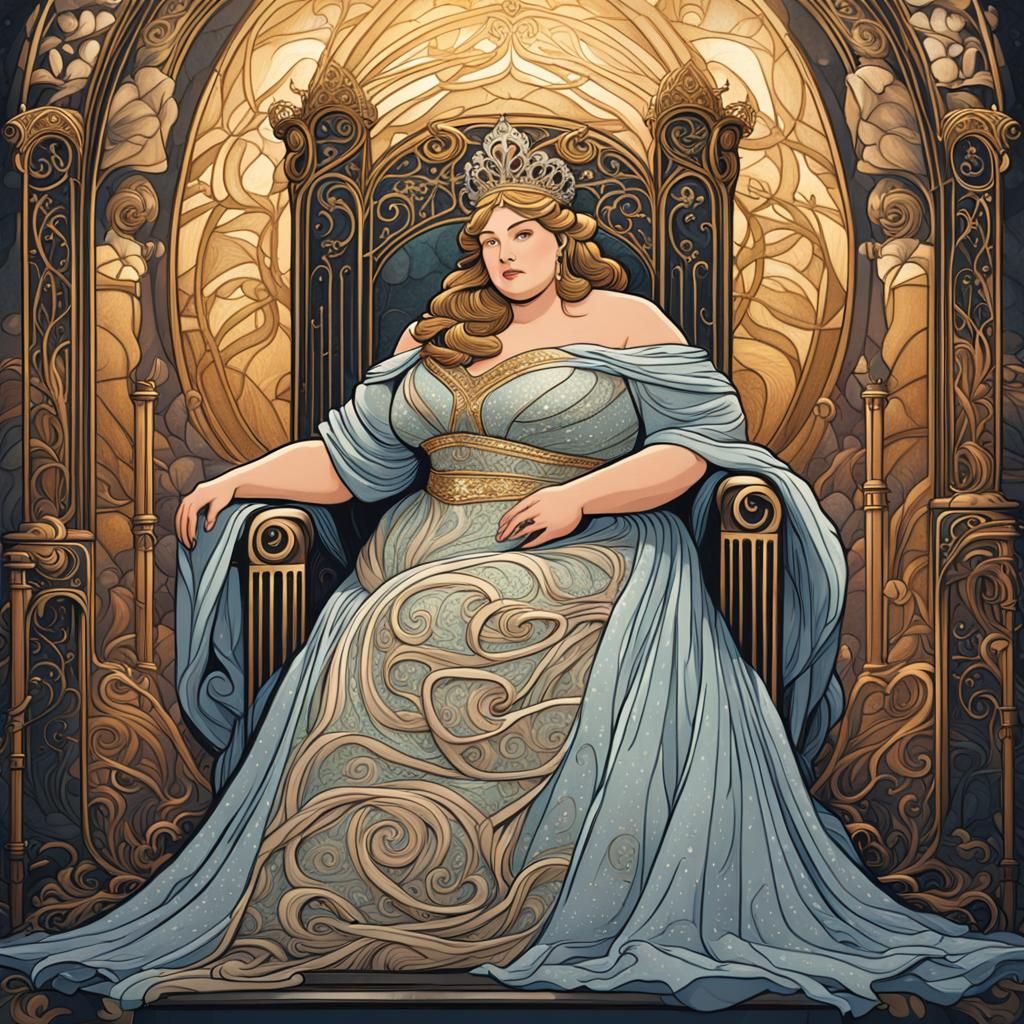 Art Nouveau Plus-Sized Princess on Throne