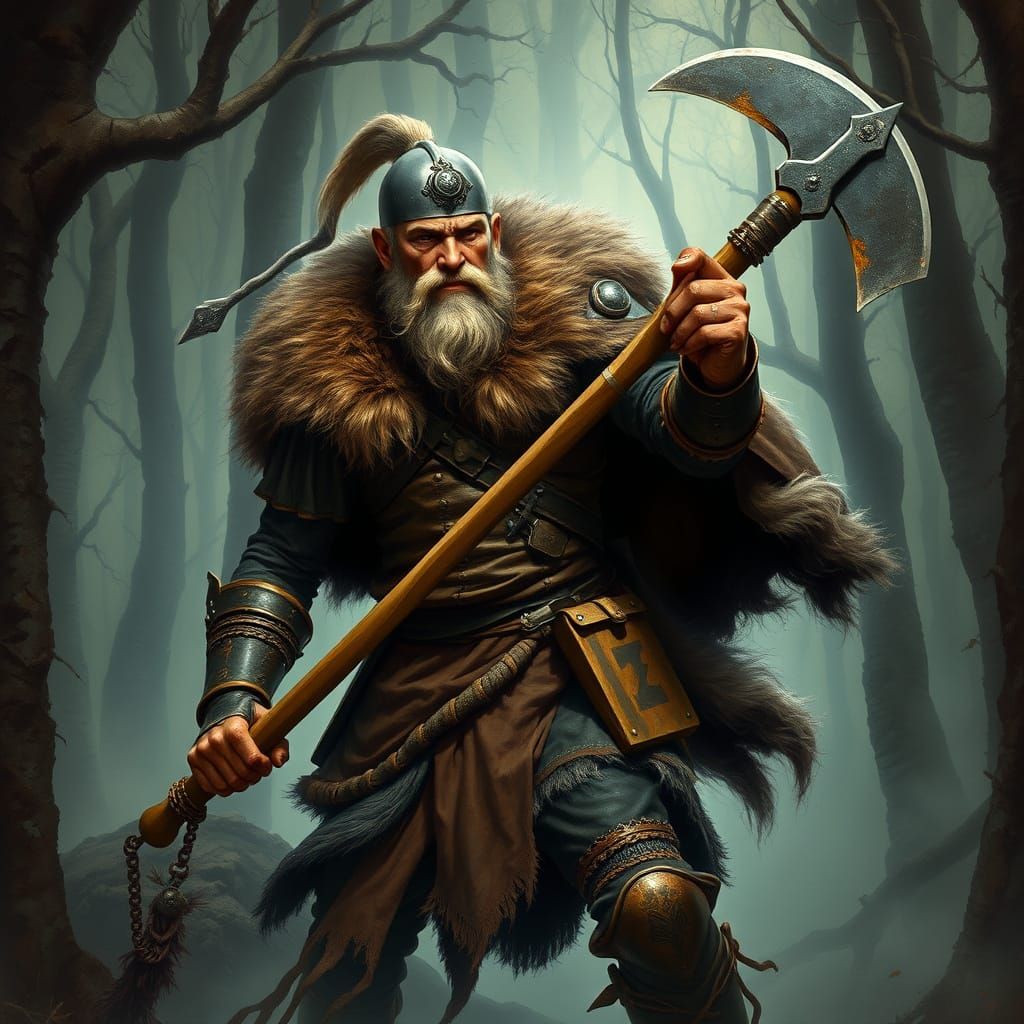 Saxon Warrior in Mystical Forest, Fantasy Art